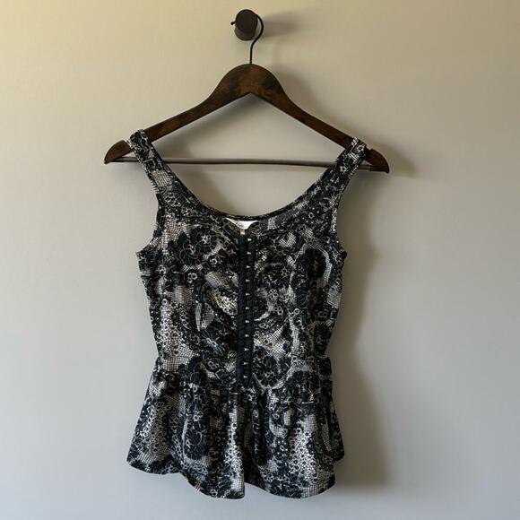 EUC KIRRA HOOK AND EYE CLOSURE LACE PRINT CORSET STYLE PEPLUM TANK SIZE MED - Picture 1 of 10